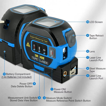 LaserPro 3-in-1 Measuring Tool - 40/60M Infrared Distance Meter