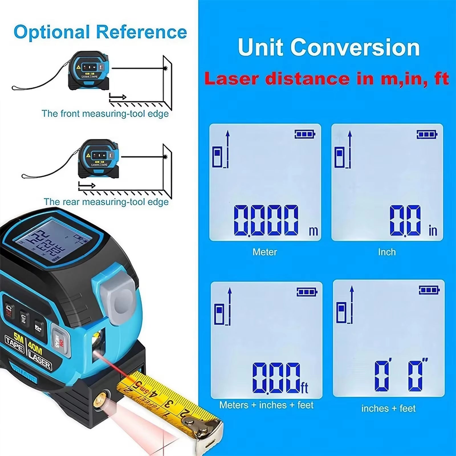 LaserPro 3-in-1 Measuring Tool - 40/60M Infrared Distance Meter